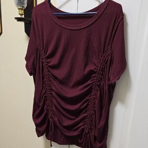 Red Ruched Short Sleeve Blouse 022
